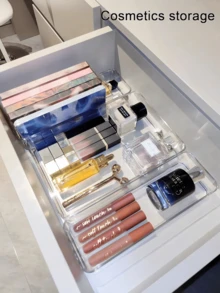 1/3/4/6/7/8/10/11pcs Desktop Cosmetic Storage Box, Combination Transparent Plastic Drawer Storage Box Set, Transparent Cosmetic Storage Box, Exquisite Storage Box, Desktop Drawer Divider Storage Box And Storage Box, Suitable For Cosmetics, Jewelry, Kitchen, Bedroom, Bathroom, Office, Party Desktop Drawer Decoration - Clear - View 3