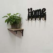 1个创意“家”字木质墙钩，5钩钥匙架，玄关收纳整理架，可挂钥匙和小物件，复古墙面装饰挂钩 - 金色 - 查看 2