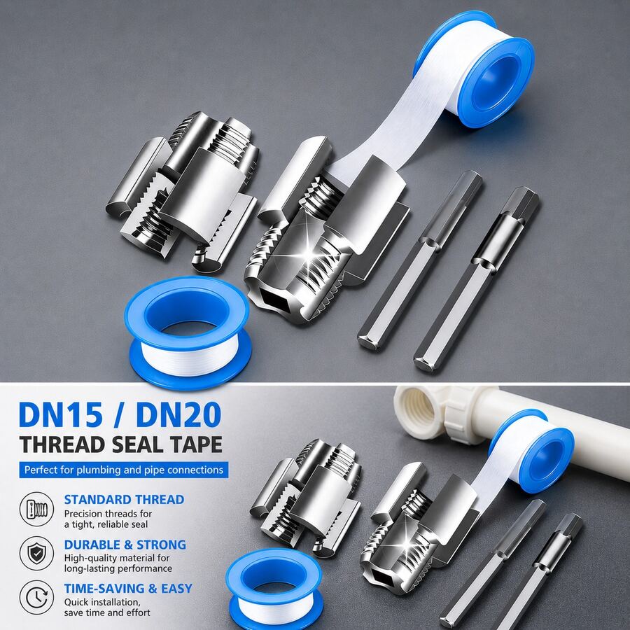 DN15+DN20 y 2* Cinta de sellado de rosca Herramienta de rosca de tubería desmontable Adecuada para perforación de PCB 1/2''3/4'' Pulgada Tubería de agua PPR PVC MPP Vástago hexagonal Troquel de rosca
