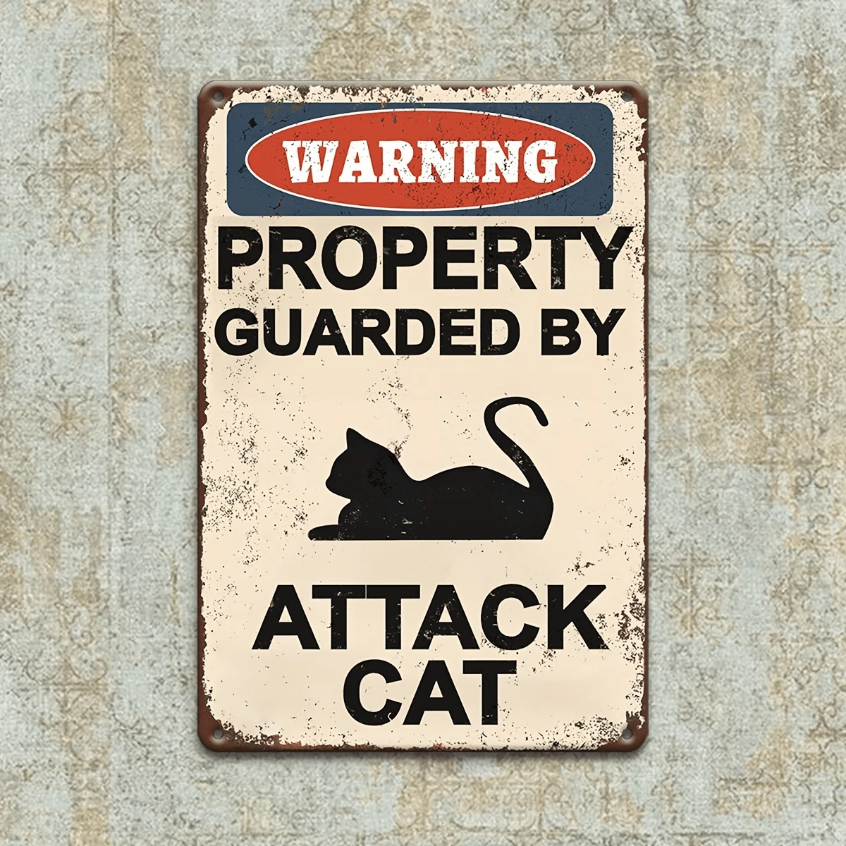 [2D Plane] Attack Cat Warning Sign, Classic Iron Garden Sign, Outdoor Wall Decor, Multi-Functional Wall-Mounted Iron Sign - Multicolor - View 1