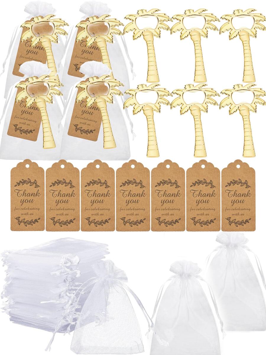 15/3pcs Summer Beach Party Gift Set, Includes Coconut Tree Bottle Opener, Thank You Cards, White Bag, Summer Beach Party Decor, Accessories - Multicolor - View 1