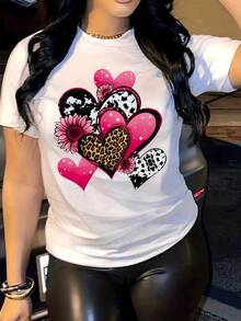 Women's Short-Sleeved Cotton T-Shirt With Heart Design, Fashionable, Casual, Comfortable, Ribbed Collar, Double Stitching On The Shoulder, Women's Short-Sleeved Sports T-Shirt. - 白色 - 查看 7