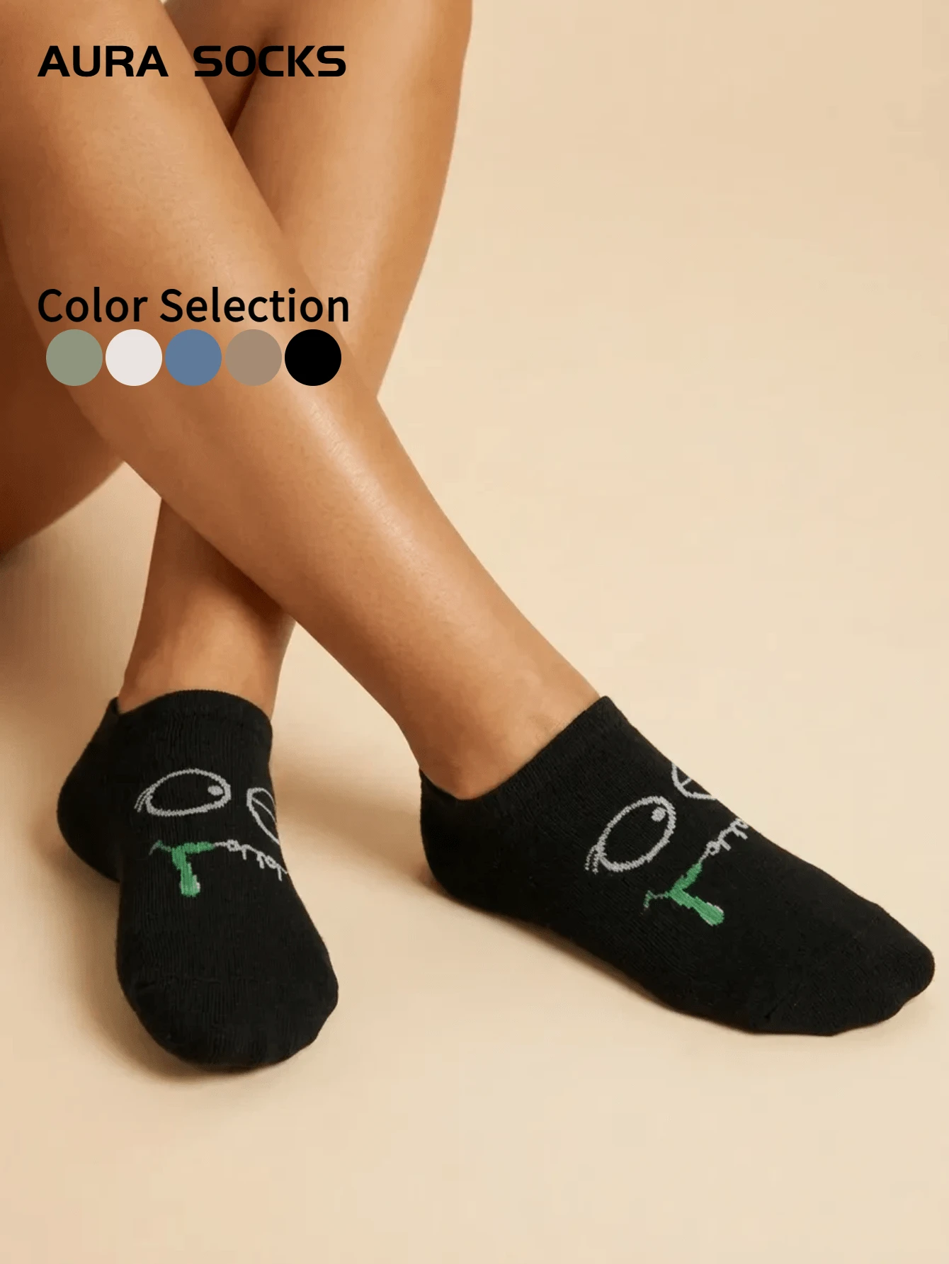 1/5 pares de calcetines tobilleros divertidos para mujer, blancos, azules, verdes, beige, negros, con expresiones faciles lindas, suaves y cómodos calcetines ocultos, adecuados para uso diario en primavera/verano, regalo novedoso - Multicolor - Ver 1