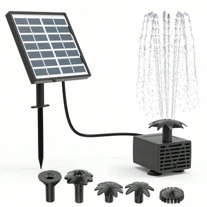 1 Set Solar Powered Water Pump Kit, 1.5W Mini Solar Panel Driven Pump, Separate Solar Panel And Pump, No Battery Needed, Comes With 4 Nozzles, Ground/Wall Mount, Plastic Bird Bath Fountain, Mini Pond, Solar Powered, Non-Detachable Photovoltaic System, Suitable For Birds, Bees And Butterflies, Outdoor Water Features, Garden, Small Pond, Patio And Fish Tank