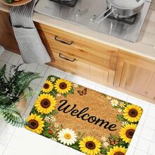1pc/2pcs/3pcs Stylish Floor Mat With Sunflower And Butterfly Prints. It Is Sturdy, Stain Resistant And Machine Washable. Perfect Indoor Decor For Multiple Rooms, Pet Spaces As Well As Spring, Summer And Festival Scenes - Multicolor - View 2