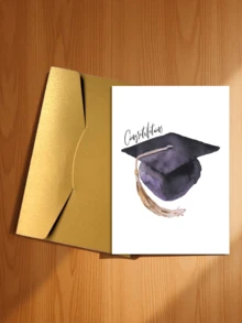 1/5 Set, Watercolor Purple & Black Graduation Cap Congratulation Card, Blank Inside Pages With Envelope For Graduates - A - View 20