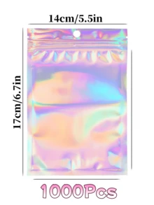 Disponibile în diferite dimensiuni 1000/500/100/50, pungi resigilabile anti-miros, pungi holografice din folie de poliester curcubeu, pungi cu fermoar din folie de aluminiu termosigilate cu găuri de agățare, potrivite pentru ambalarea cadourilor de petrecere, pungi de sigilare pentru bijuterii și mostre de unghii, pungi de ambalare a cadourilor de petrecere, pungi pentru depozitarea accesoriilor pentru bijuterii, pungi pentru depozitarea cosmeticelor. Potrivite și pentru pungi din folie de aluminiu pentru cadouri de petrecere pentru întreprinderi mici. - Multicolor - Vizualizare 21