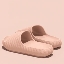 2pcs Solid Color Casual Slippers, Flip Flops, House Slippers, Bathroom Slippers For Home, All Season, Summer EVA Material - Pink - View 2