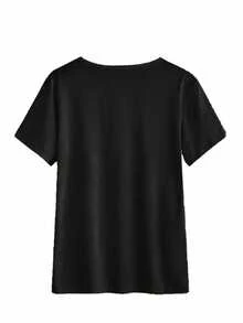 Loose-Fitting Short-Sleeved T-Shirt For Women, Available In Various Colors And Made With Comfortable Fabric, Perfect For Any Occasion: White, Royal Blue, Black, Gray, Burgundy, Brown And Apricot. - 黑色 - 查看 2