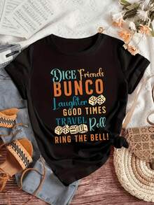 Dados que simbolizan amistad risas y buenos momentos en juegos compartidos con amigos transmitiendo alegría y energía en cada encuentro casual camiseta de mujer casual y cómoda para ocio diario - Negro - Ver 8