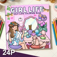 Sách tô màu GIRL LIFE dành cho người lớn và trẻ em, đậm nét và dễ tô, thiết kế tối giản khổ lớn giúp bạn thư giãn, bao gồm các họa tiết dễ thương và thoải mái (đậm nét và dễ tô), món quà lãng mạn cho ngày Valentine, thích hợp để tặng bạn bè, quà tặng ngày của Mẹ, đồ dùng học tập, dụng cụ vẽ và học tập, 24 trang, sách tô màu. - Cuộc sống của các cô gái - Xem 3