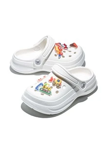 HOEASE Youngsters' Garden Clogs, EVA Non-Slip Beach Shoes, Breathable Slip-On Design With Luminous Cartoon Charms For Boys And Girls, All-Season Footwear - White - View 4