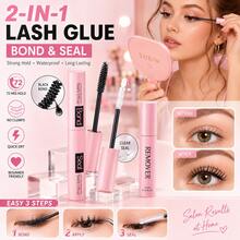 Lash Bond And Seal 10ml Lash Clusters Bond And Seal Lash Glue, 5ml Remove, Tweezers, For False Eyelash Wispy Long Lasting Waterproof All Day Wear 2 In 1 Eyelash Bond And Seal For DIY Lash Extensions Lash Glue, Eyelash Glue - 粉色 - 查看 2