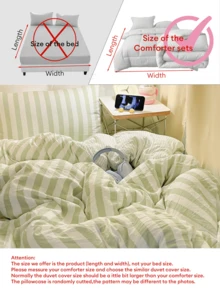 Bộ ga trải giường 4 món kẻ sọc xanh trắng, vải giặt kiểu Nhật, mềm mại và thoáng khí, thiết kế vỏ gối kiểu phong bì, bao gồm 1 vỏ chăn + 1 ga trải giường + 2 vỏ gối, không bao gồm chăn bông và gối. - Xanh nhạt - Xem 7