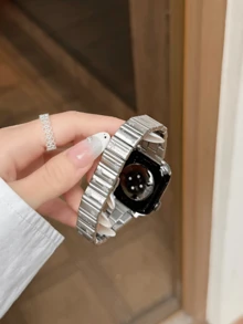 1条休闲流行扁平压纹替换表带，兼容45mm、44mm、40mm、49mm、46mm、41mm、38mm、42mm手表，兼容Series 11、10、Ultra、9、8、7、6、SE、5、4、3、2、1，不锈钢表带，适用于商务/通勤手表（49/45/44/42mm，银色） - 彩色 - 查看 9