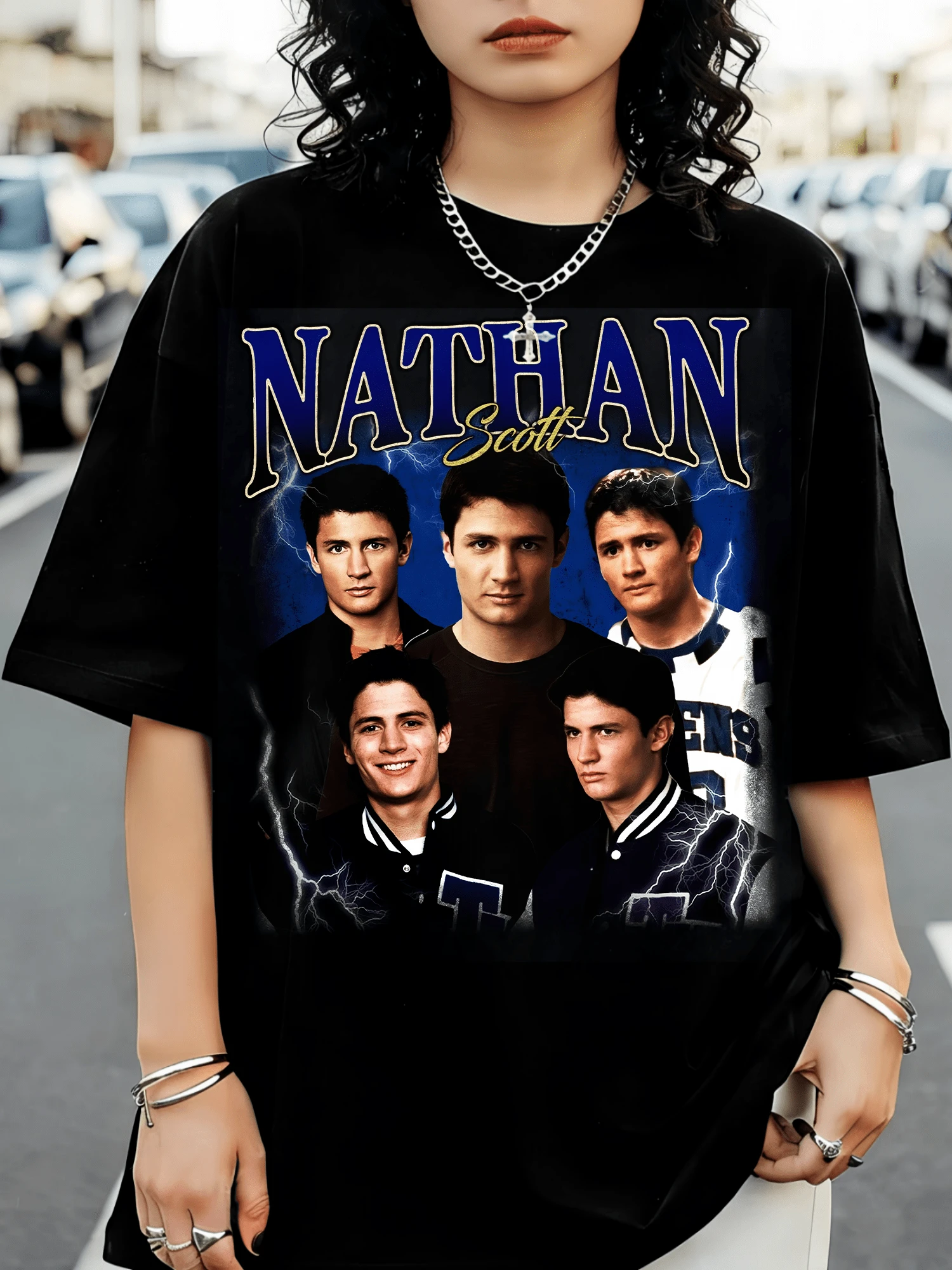 Nathan Scott Retro Bootleg T-Shirt,ONE TREE GILL Vintage Tee - Black - View 1