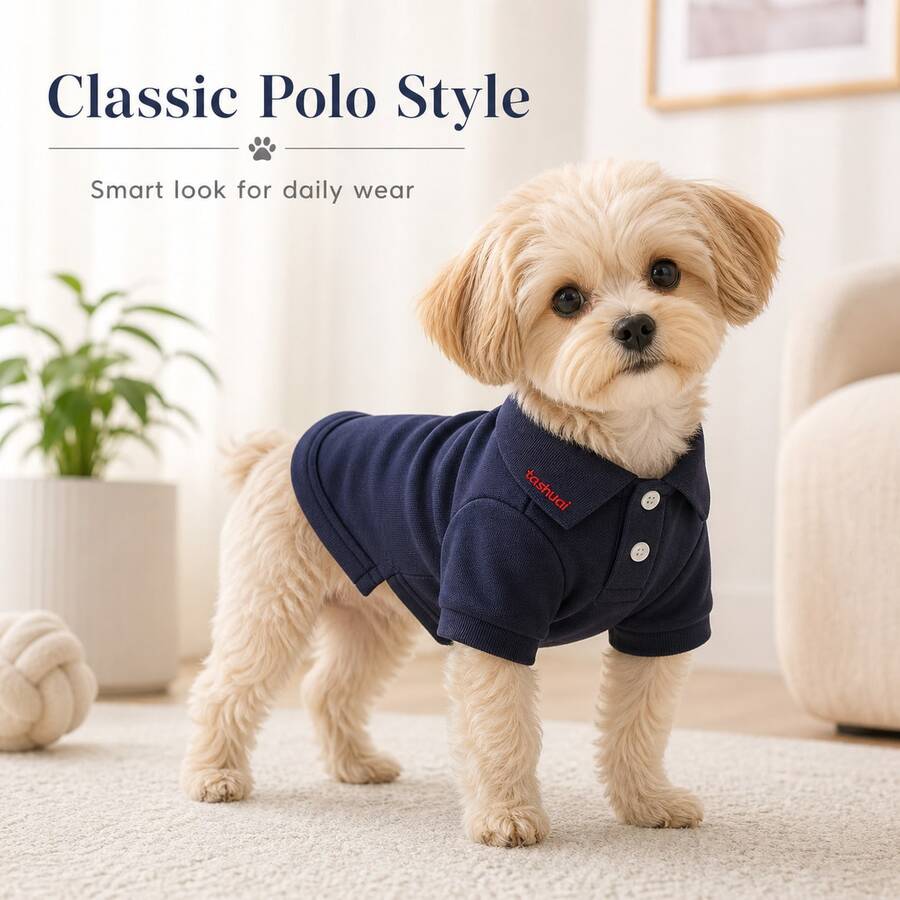宠物Polo衫外套,时尚宠物外衣,适合中小型犬,独立日宠物服装 - 藍色 - 查看 1