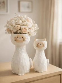 1个可爱猫咪花瓶花盆，卡通小猫花盆，室内外花园装饰，美观家居草坪庭院装饰礼品 - B - 查看 4