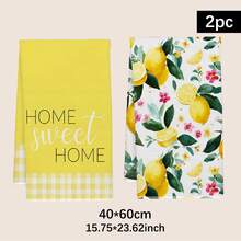 2pcs Lemon Pattern Kitchen Towels, Soft Polyester Material Dish Cloths, Suitable For Kitchen Decor, Cleaning, Holiday Party Decoration, Kitchen & Bathroom Essentials, Home Decor, Housewarming Gift - Multicolor - View 3