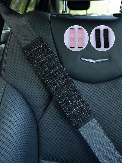 2/1 Set Plaid Car Seat Belt Shoulder Pads, Fashionable Plaid Seat Belt Shoulder Cushion, Soft & Comfortable Neck & Shoulder Protector, Universal Fit For Sedan, Truck, SUV, Black And Pink