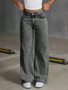 Quần jeans nữ dáng suông, rộng rãi, đa năng, có túi. - màu đen - Xem 2