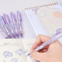 16支装蓝色可擦凝胶笔套装，带橡皮擦，蓝色墨水，[6支笔+10支笔芯] 0.5mm细尖，紫色玫瑰花图案圆珠笔，非常适合记笔记和书写，是办公室、学校、生日、圣诞节、万圣节、情人节、新年礼物、复活节礼物的完美之选！ - 16pcs - 查看 5