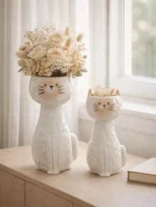 1个可爱猫咪花瓶花盆，卡通小猫花盆，室内外花园装饰，美观家居草坪庭院装饰礼品 - B - 查看 2