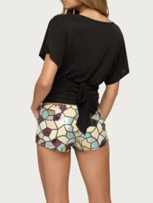 Mini Shorts For Women Low Rise Fashion Sequin Decor Geometry Patchwork Summer Going Out Micro Shorts Club Party Wear - Multicolor - View 3