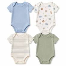 Baby Set Of 4 Short-Sleeved Bodysuits, 100% Cotton – Newborn Maternity Layette – Unisex (Boy/Girl) – Assorted Colors - 男生 - 查看 5