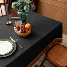 1pc Luxury Tassel Velvet Table Cloth, Mysterious Black, Easy To Clean, High-End Home Decor For Dining Table, Living Room - Multicolor - View 7