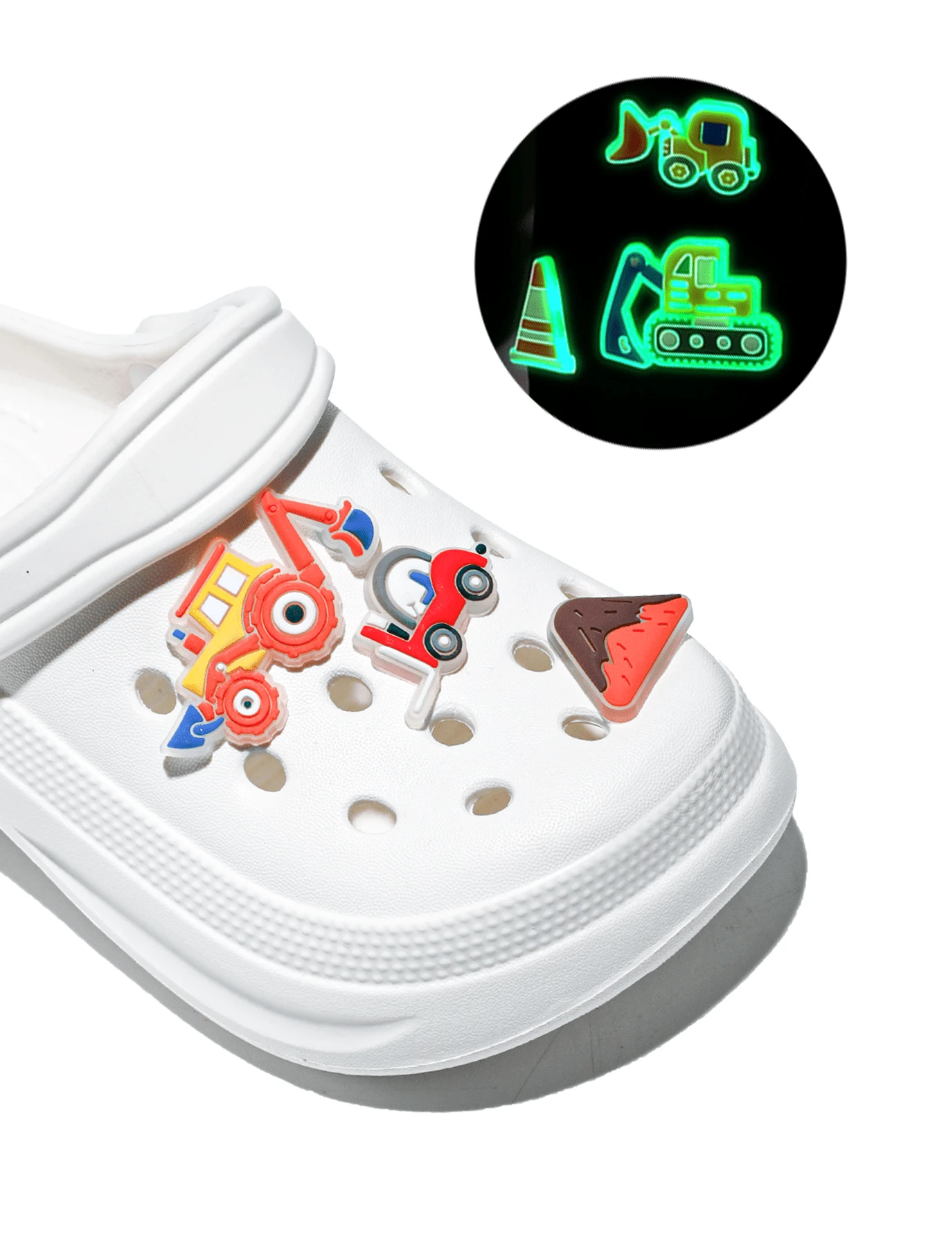 HOEASE Youngsters' Garden Clogs, EVA Non-Slip Beach Shoes, Breathable Slip-On Design With Luminous Cartoon Charms For Boys And Girls, All-Season Footwear - White - View 1