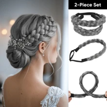 Conjunto de tiara trançada elegante de 35 cm para mulheres, com uma tiara trançada com detalhes e um elástico de cabelo trançado combinando. Disponível em diversas cores, incluindo cinza, preto, dourado, marrom e outras. Conjunto de acessórios de cabelo antiderrapantes de 2 peças para uso diário. - Multicolorido - Ver 13