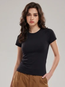 ZULIZ Áo thun thể thao ôm dáng tay raglan cổ tròn KYRLSSU - màu đen - Xem 3