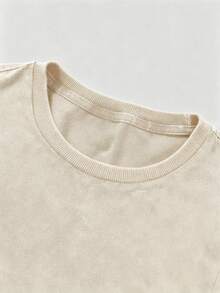 OVDY Áo thun unisex phong cách vintage đường phố, in hình trái tim và khói, dáng rộng, thích hợp cho các lễ hội âm nhạc. - Màu be - Xem 4