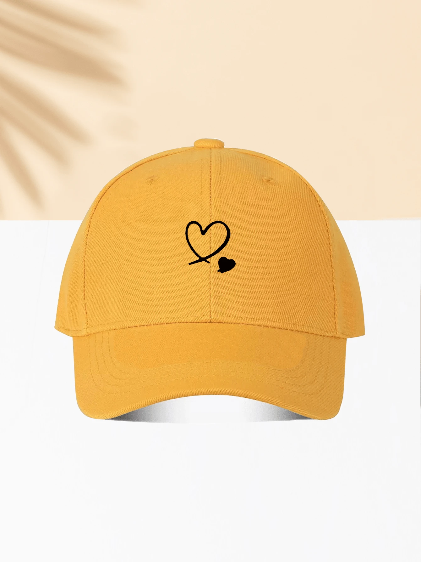 1 buah Topi Baseball Putih dengan 2 Desain Hati, Topi Matahari untuk Aktivitas Luar Ruangan, Barang Penting untuk Pemakaian Sehari-hari, Pantai, Perjalanan - Kuning - View 1