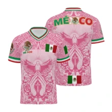New Light Pink Virgencita & San Juditas  Calendar Plus-Size Mexican Soccer Jerseys For Men And Women, Casual Street Style Y2K Fan Apparel For Spring And Summer. Comfortable, Breathable, Retro V-Neck All-Over Graphic T-Shirt With Mythological Creatures And Stylish Prints. Perfect For Soccer Matches And Casual Sports. This Short-Sleeved Top Is The Perfect Gift For Men, Dads, And North American Soccer Fans. 100% Polyester. Mexican Flag, Cross, Jesus, God - Màu hồng - 1 cái - E - Xem 2
