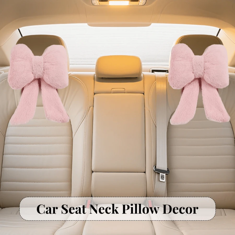 Oaoleer 2 Pack Bow Car Headrest Pillows Plush Neck Pillows For Travel Driving Office Chair Head Support Cushions, Also Cute Car Decor Accessories For Women (Pink) - Multicolor - View 1