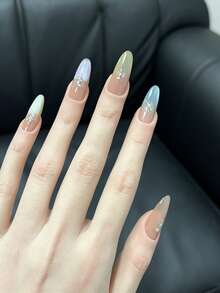 10 Móng Tay Giả Thủ Công Màu Nâu Chuyển Sắc, Thiết Kế Mắt Mèo, Kim Tuyến & Đá Đính, Móng Giả Dài Có Thể Tái Sử Dụng Dành Cho Bé Gái - Nhiều màu - Xem 2