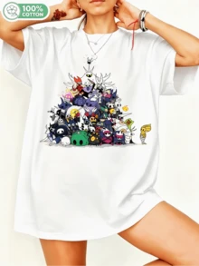 Hollow Knight Fanart T-Shirt, Full Character Collage With The Knight, Hornet And Zote, Group Design Inspired By A Game, Unisex Oversized 100% Cotton Crew Neck T-Shirt. - White - View 6