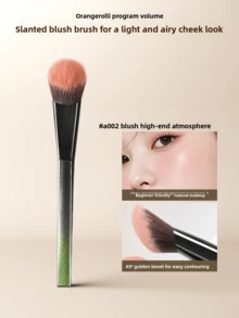 Diagonal Powder Blusher Brush, With Black Gradient Plastic Handle And Dense Bristles, Suitable For Makeup Application - D-Black - View 2