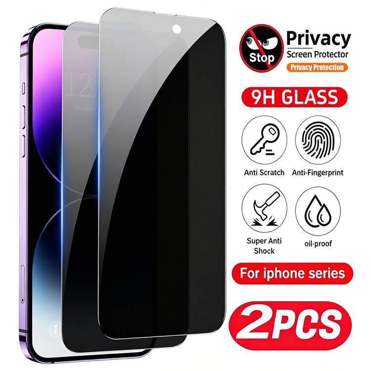 2pcs Full Screen Anti-Peeping Tempered Glass Screen Protector, Compatible With IPhone 18/17/16/15 Pro Max/14 Plus/16/15/14/13/11 Pro/X/XS Max/12 Mini/XR, Anti-Peeping, Waterproof, Shockproof, Anti-Scratch, Privacy Film, Suitable As Birthday Gift For Family And Friends, Daily Office And Home Use Phone Accessory - Black - View 21