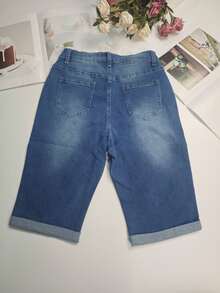 Women's Fashionable Casual Denim Shorts, Spring/Summer - Medium Blue - View 6