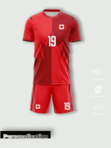 Canada Home Red Football Jersey Set, Inspired By Red Maple Leaf, Customizable Name & Number, Moisture-Wicking Breathable Comfortable, Customized Men's Sports Training Suit, 2026 Football - Red - View 2