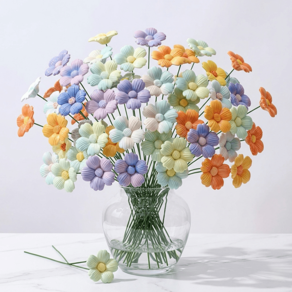 8 cành hoa cúc gốm nhiều màu sắc được nặn thủ công, bó hoa vĩnh cửu màu pastel, nung trong lò không phai màu, tự tay cắm vào bình, trang trí nhà cửa, món quà lý tưởng cho Ngày của Mẹ.