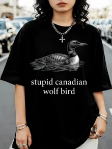Funny T-Shirt With A Canadian Wolf-Duck, Fun Gift For Nature Lovers, Sarcastic Graphic Tee. - Black - View 6