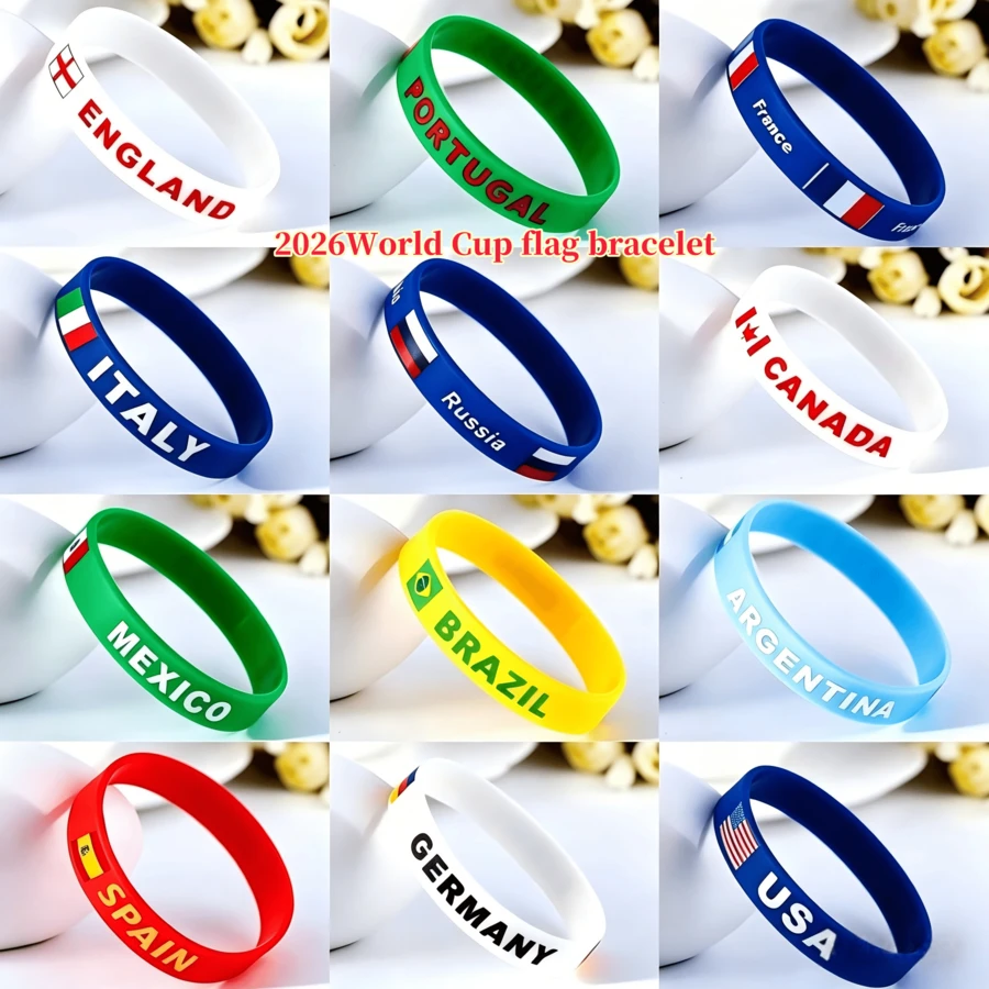 1 pezzo Braccialetto in silicone con bandiera nazionale 2026, regalo per tifosi di Coppa del Mondo di calcio, cinturino commemorativo, circonferenza 23cm - Braccialetto della Coppa del Mondo - Visualizzare 1