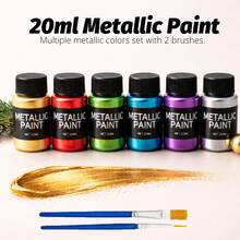 18 Colors Metallic Acrylic Paint Set, 20ml Each Bottle With 2 Brushes, Shimmer Pearl Craft Paint For Canvas, Wood, Stone, Ceramic, DIY Art Projects - Sets - View 3