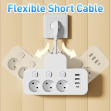 快速充电桌面充电站多端口电源条充电器7合1多功能电源条，带USB、USB-A、Type-C端口，独立开关，多开关设计，旅行适配器插头，适用于办公室和家庭使用，阵亡将士纪念日夏季启动 - 查看 4