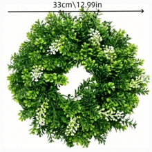 1pc All-Season Artificial Boxwood Wreath, Greenery Wreath With White Berry Accents, Farmhouse Front Door Hanging Wreath For Home Porch Wall Decor - 綠色 - 查看 6