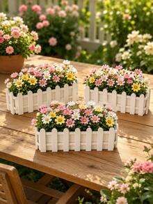 Maceta rectangular de plástico blanco, apta para jardín interior/exterior, patio, alféizar de ventana, mesa - Macetas para vallas - Ver 10